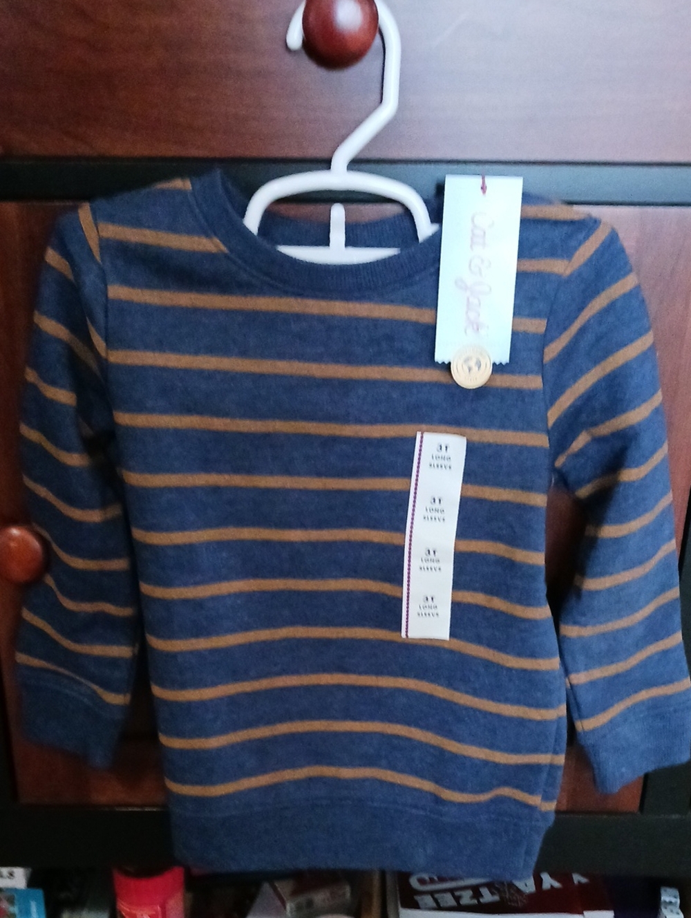 Cat & Jack Navy and Mustard Striped Long-Sleeve Sweater